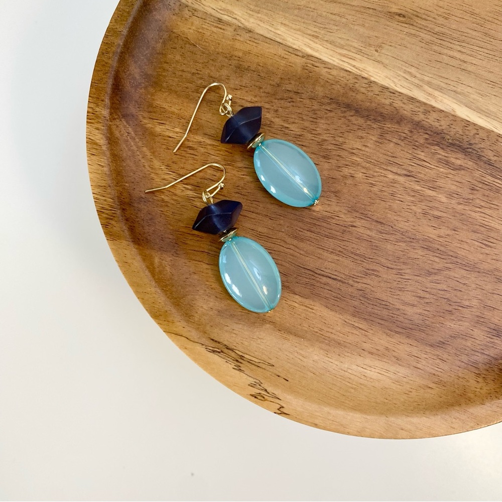 4/$15 Navy Aqua Blue Acrylic Drop Earrings